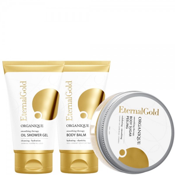 Zestaw Eternal Gold - Olejek żelowy, Peeling do ciała i Lekkie masło do ciała